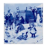 Delft Blue Til Girl with Ducks 