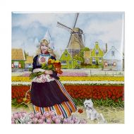 TILE P TULIP GIRL/DOG/MILL