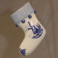 Xmas Ornament Delft Stocking 4.5 inch tall